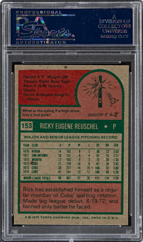 1975 Topps #153 Rick Reuschel PSA MINT 9