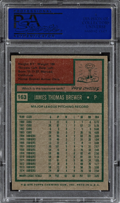 1975 Topps #163 Jim Brewer PSA MINT 9
