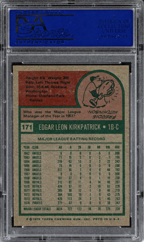 1975 Topps #171 Ed Kirkpatrick PSA MINT 9