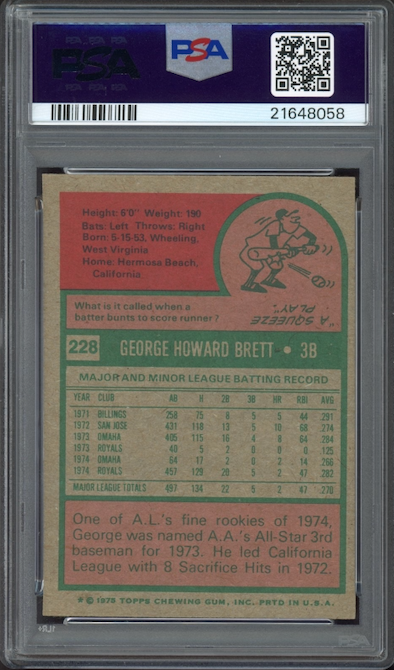 1975 Topps #228 George Brett ROOKIE PSA NM-MT 8