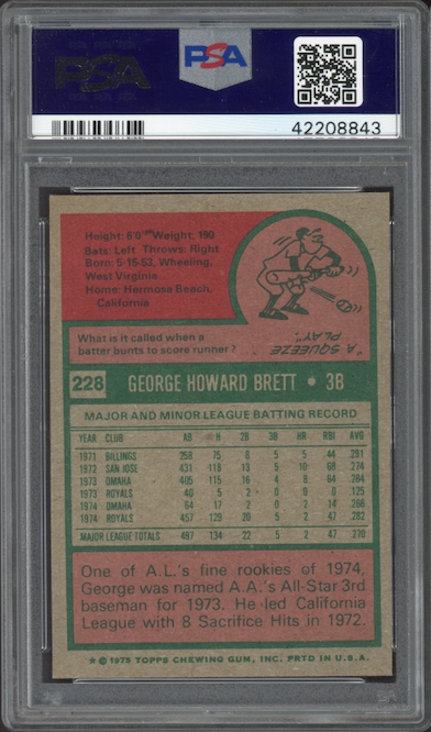 1975 Topps #228 George Brett ROOKIE PSA NM-MT 8