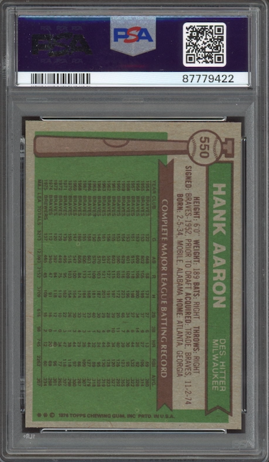 1976 Topps #550 Hank Aaron PSA NM-MT 8