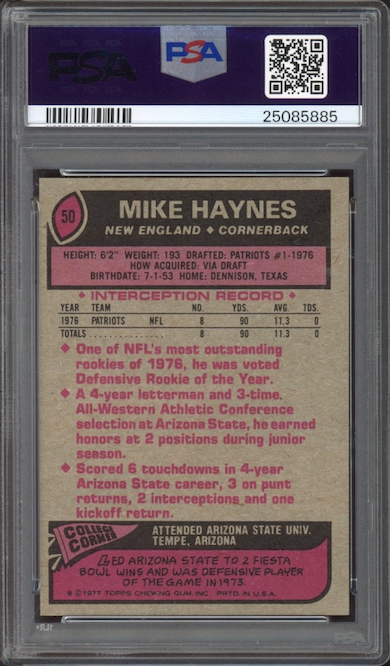 1977 Topps #50 Mike Haynes All-Pro ROOKIE PSA MINT 9