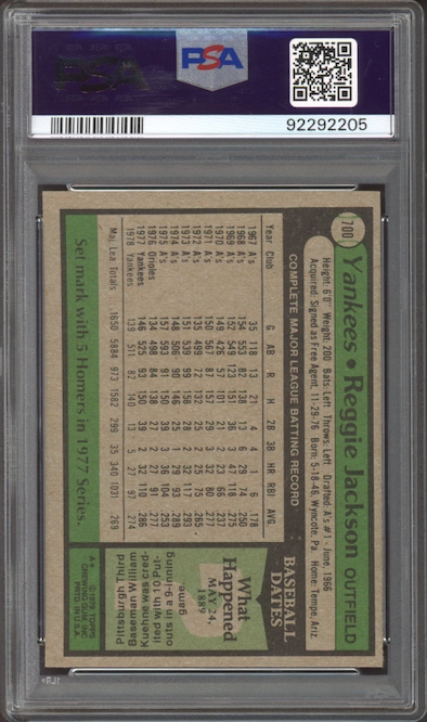 1979 Topps #700 Reggie Jackson PSA GEM MINT 10