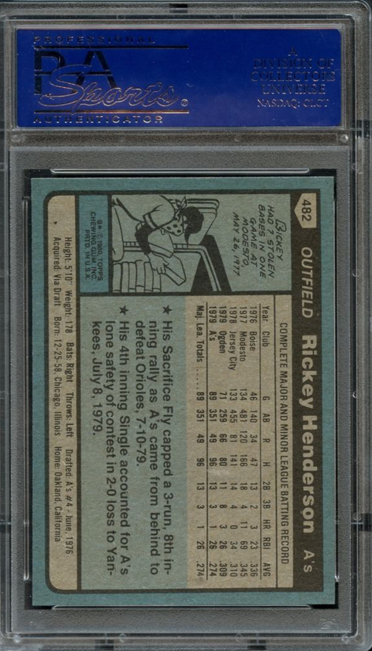 1980 Topps #482 Rickey Henderson PSA 9