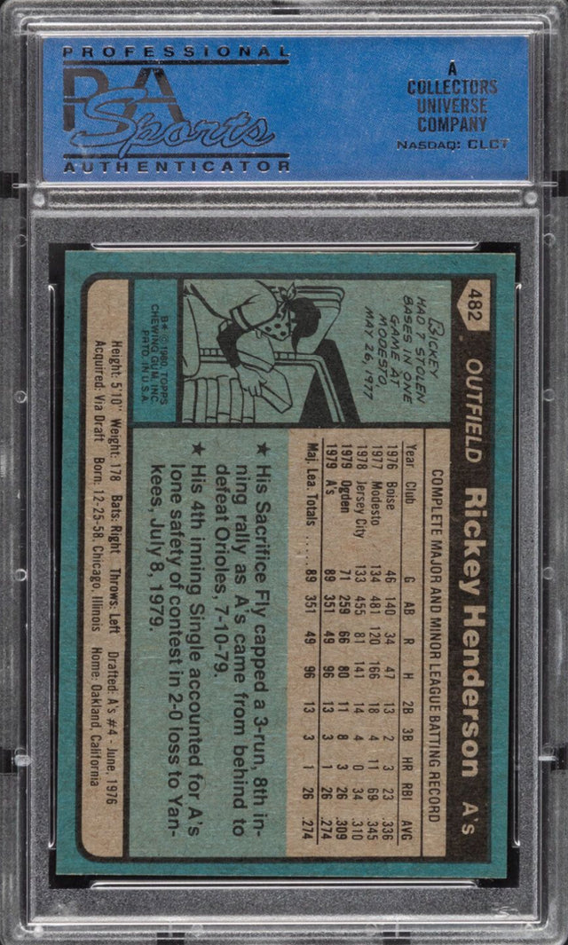 1980 Topps #482 Rickey Henderson PSA 9