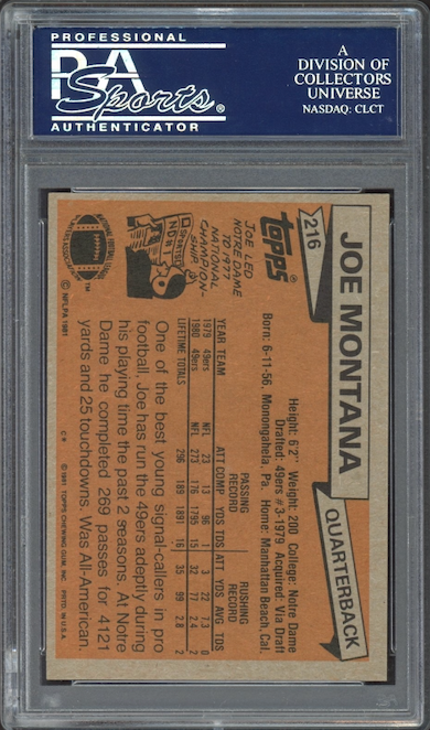 1981 Topps #216 Joe Montana ROOKIE PSA NM-MT 8