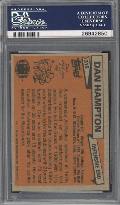 1981 Topps #316 Dan Hampton ROOKIE PSA MINT 9