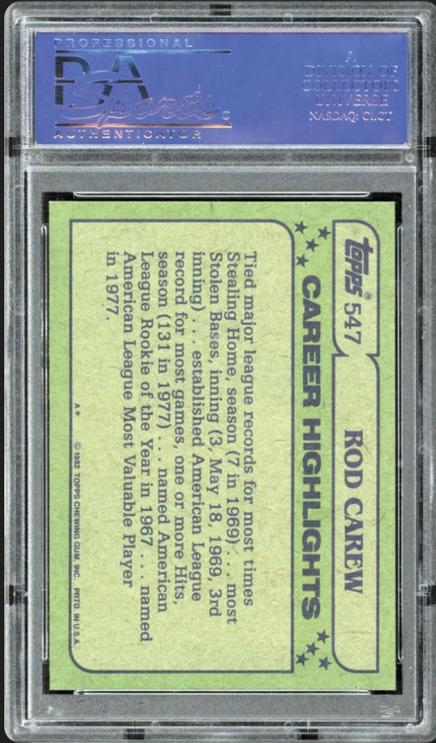 1982 Topps #547 Rod Carew PSA 10
