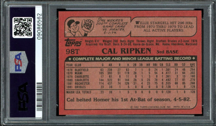 1982 Topps Traded #98T Cal Ripken Jr. PSA 10