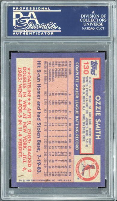 1984 Topps #130 Ozzie Smith PSA 10