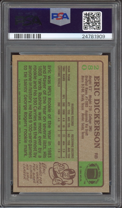 1984 Topps #280 Eric Dickerson ROOKIE PSA MINT 9