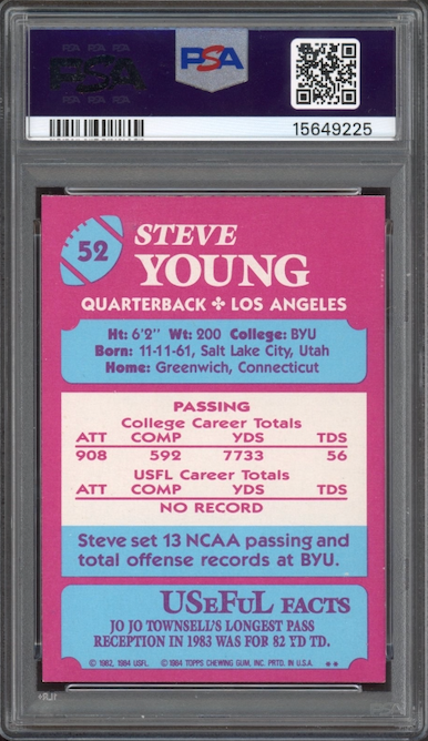 1984 Topps USFL #52 Steve Young ROOKIE PSA MINT 9