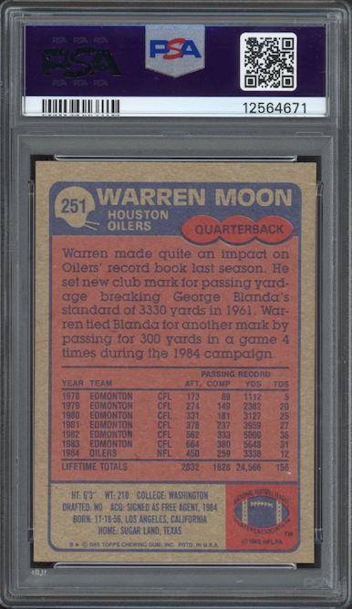 1985 Topps #251 Warren Moon ROOKIE PSA MINT 9