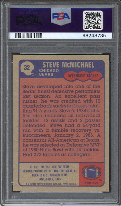 1985 Topps #32 Steve McMichael ROOKIE PSA MINT 9