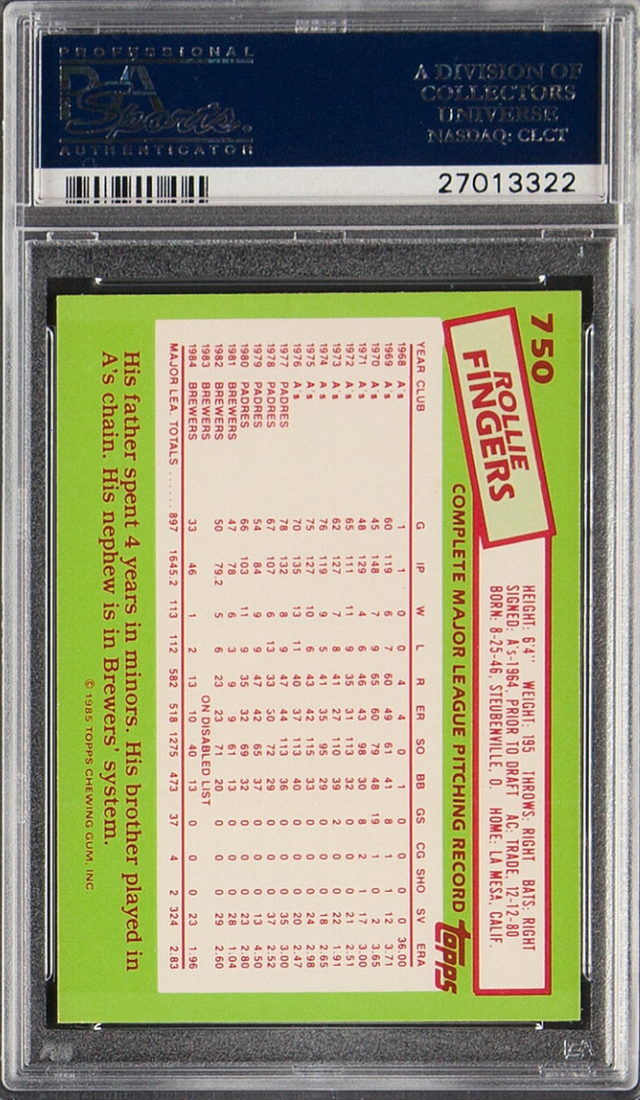 1985 Topps Tiffany #750 Rollie Fingers PSA 10