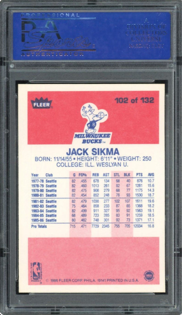1986 Fleer #102 Jack Sikma PSA GEM MINT 10