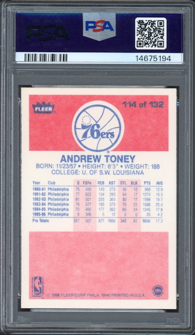 1986 Fleer #114 Andrew Toney PSA MINT 9