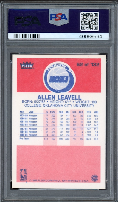 1986 Fleer #62 Allen Leavell PSA MINT 9
