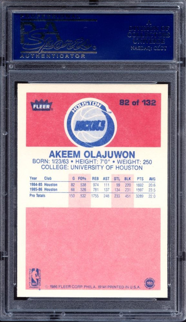 1986 Fleer #82 Hakeem Olajuwon PSA 9