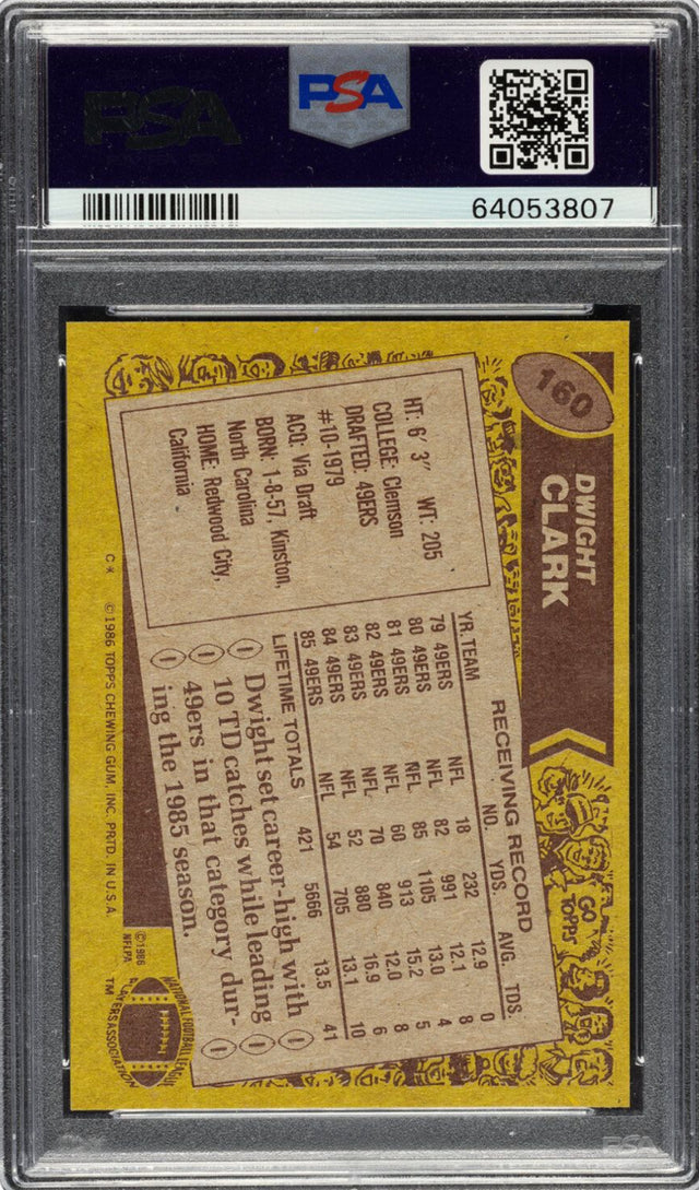 1986 Topps #160 Dwight Clark PSA GEM MINT 10