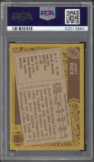1986 Topps #161 Jerry Rice ROOKIE PSA GEM MINT 10