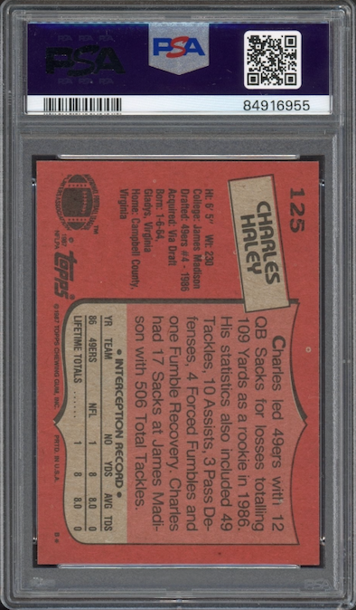 1987 Topps #125 Charles Haley ROOKIE PSA MINT 9