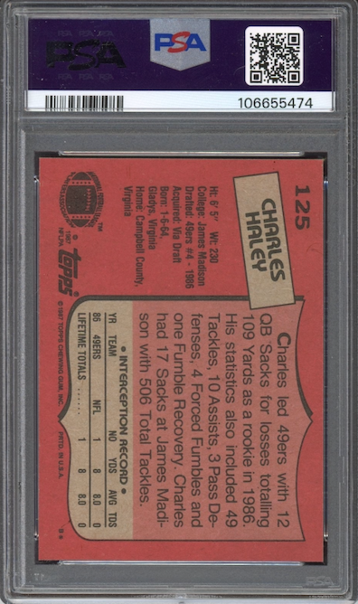 1987 Topps #125 Charles Haley ROOKIE PSA GEM MINT 10