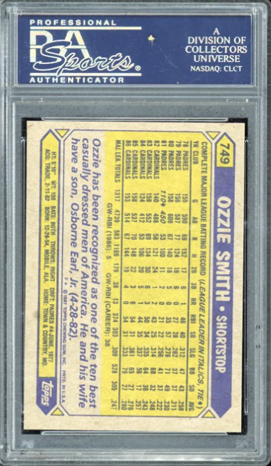 1987 Topps #749 Ozzie Smith PSA 10