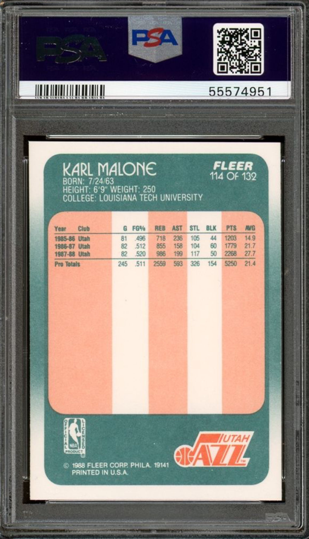 1988 Fleer #114 Karl Malone PSA GEM MINT 10