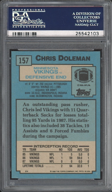 1988 Topps #157 Chris Doleman ROOKIE PSA GEM MINT 10