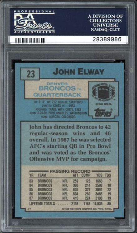 1988 Topps #23 John Elway PSA GEM MINT 10