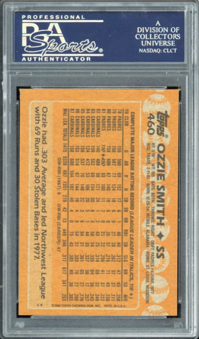 1988 Topps #460 Ozzie Smith PSA 10