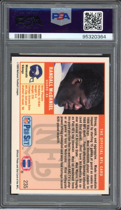 1989 Pro Set #235 Randall McDaniel ROOKIE PSA GEM MINT 10