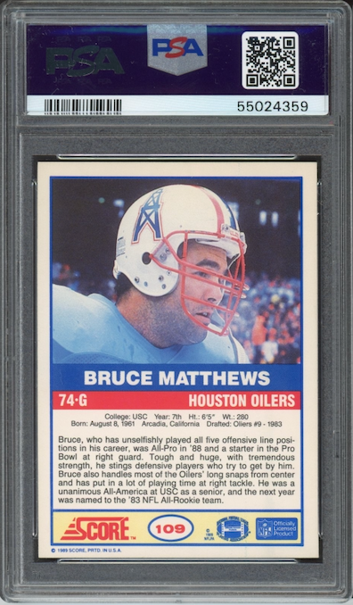 1989 Score #109 Bruce Matthews ROOKIE PSA MINT 9