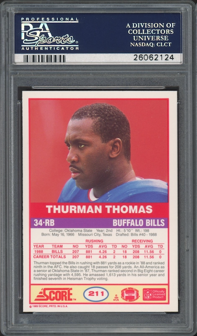 1989 Score #211 Thurman Thomas ROOKIE PSA MINT 9