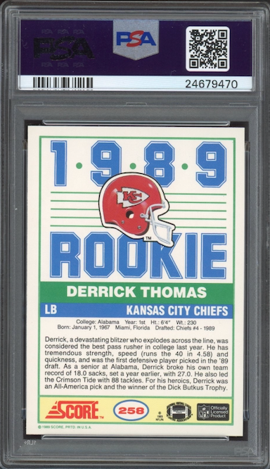 1989 Score #258 Derrick Thomas ROOKIE PSA GEM MINT 10