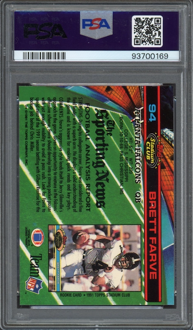 1991 Stadium Club #94 Brett Farve ROOKIE PSA MINT 9
