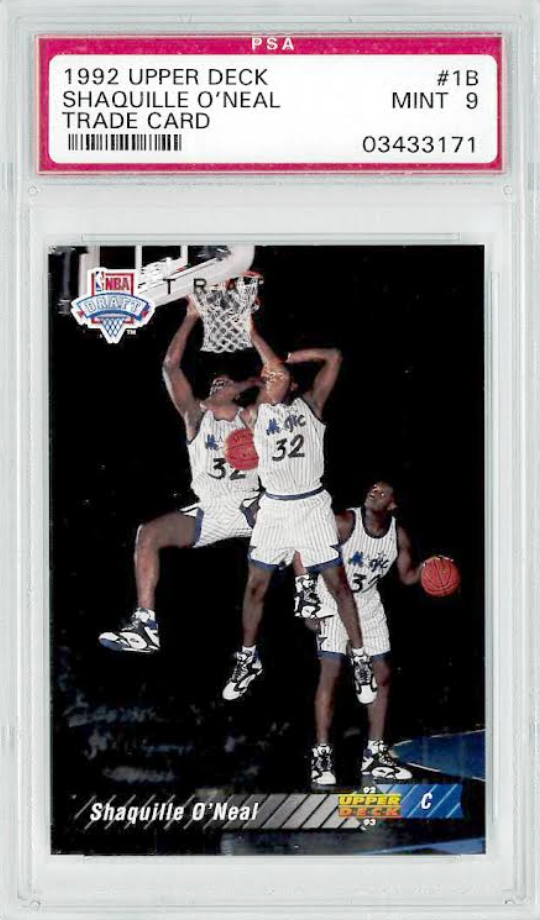 1992 Upper Deck Trade Card #1B Shaquille O’Neal ROOKIE PSA MINT 9