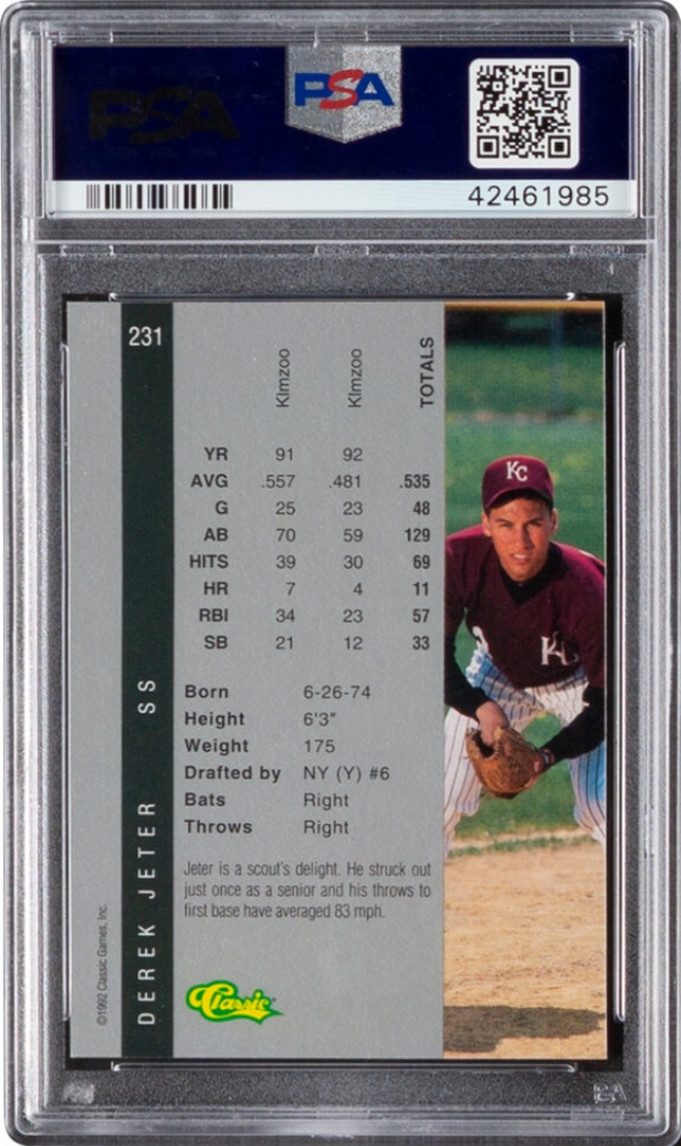 1992 Classic 4 Sport #231 Derek Jeter PSA 10