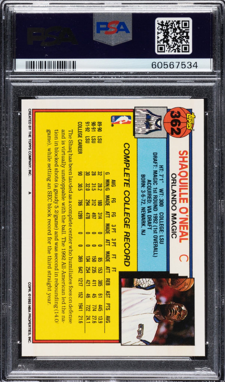 1992 Topps #362 Shaquille O’Neal PSA 10