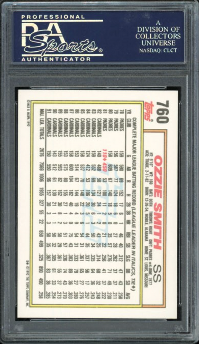 1992 Topps #760 Ozzie Smith PSA 10