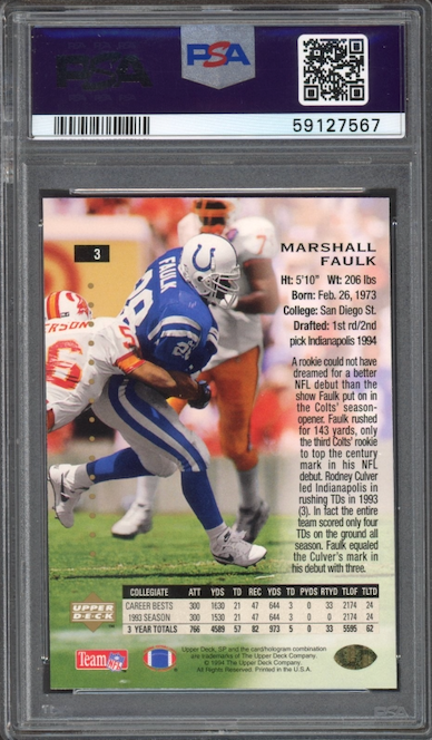 1994 SP #3 Marshall Faulk Foil ROOKIE PSA GEM MINT 10
