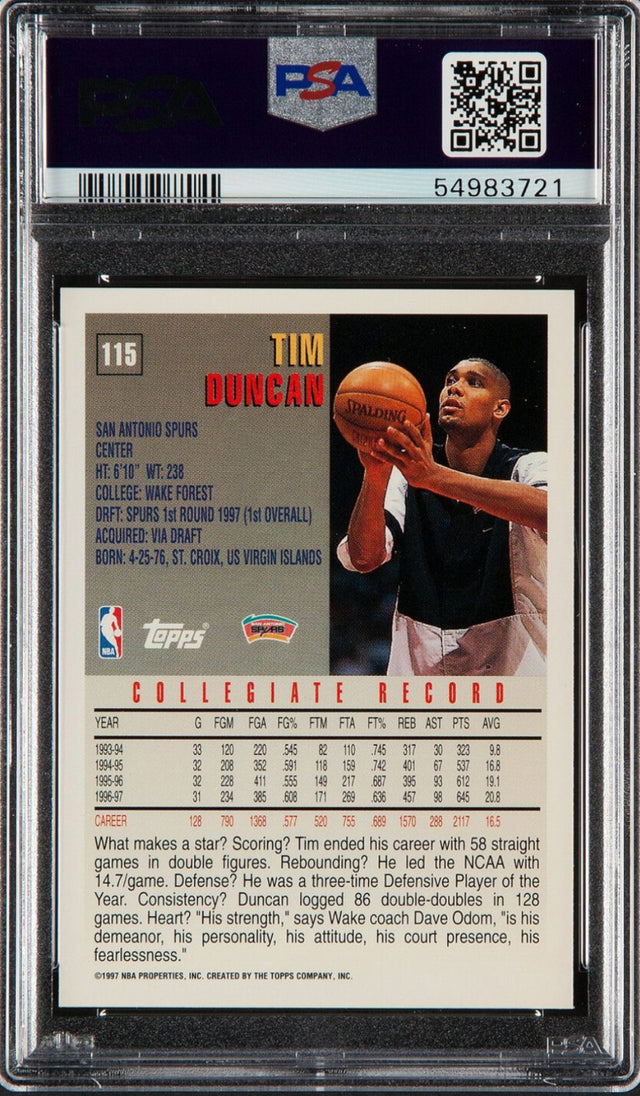 1997 Topps #115 Tim Duncan PSA 10