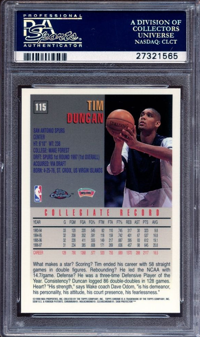 1997 Topps Chrome #115 Tim Duncan PSA 10