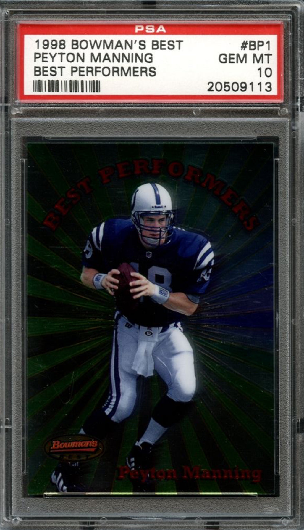 1998 Bowman’s Best Best Performers #BP1 Peyton Manning ROOKIE PSA GEM MINT 10