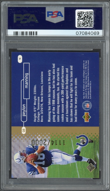 1998 SP Authentic #14 Peyton Manning ROOKIE PSA GEM MINT 10