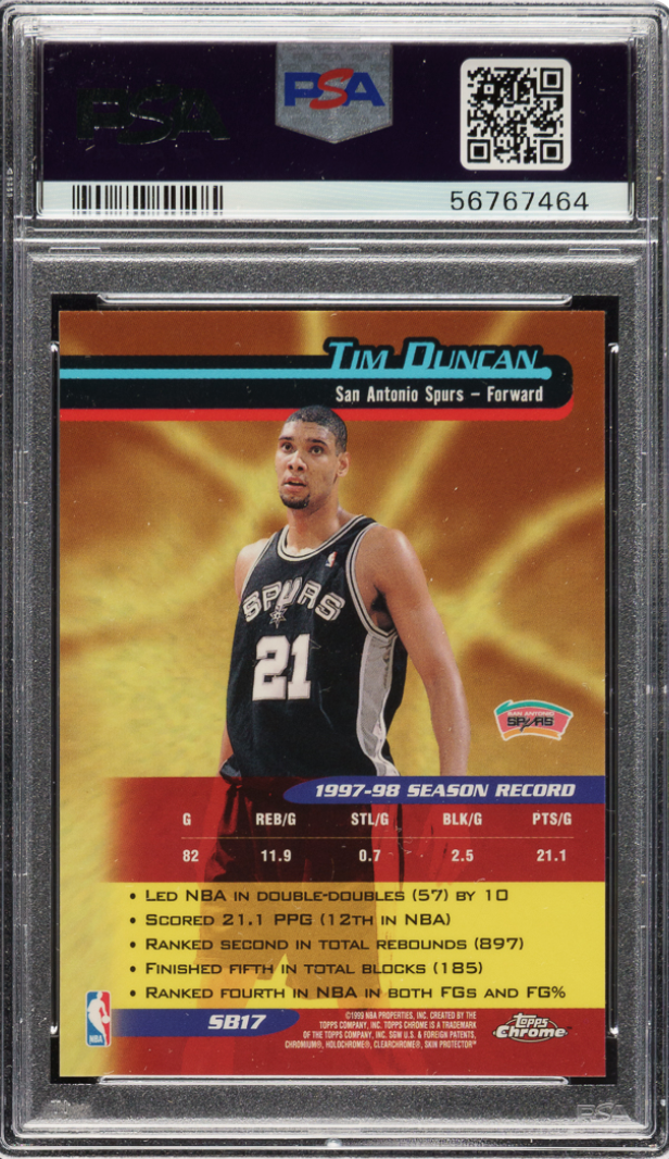 1998 Topps Chrome Season’s Best #SB17 Tim Duncan PSA GEM MINT 10