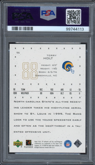 1999 SP Authentic #96 Torry Holt ROOKIE PSA MINT 9