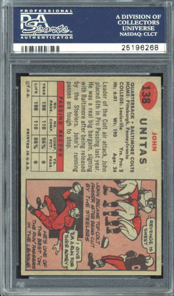 1957 Topps #138 Johnny Unitas PSA 8
